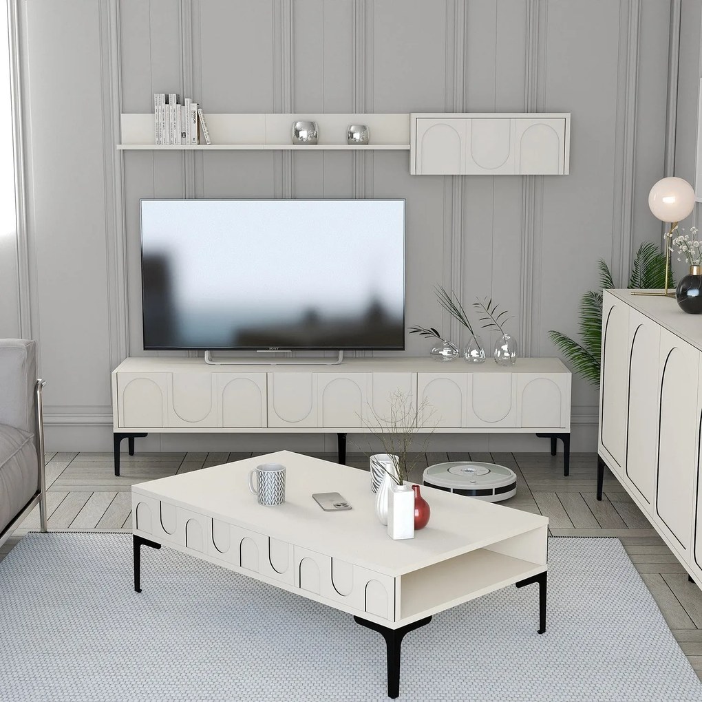 **** Conjunto de Mobiliário de Sala de Estar Lyon – Creme e Preto – Di