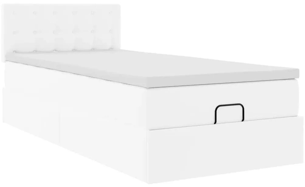 Cama otomana com colchão 100x200 cm couro artificial branco