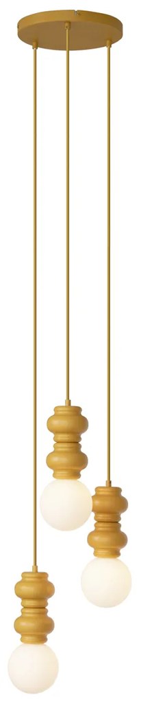 Candeeiro Pendente Retro Mostarda Amarelo com Vidro Fosco 3 Luzes - Fedde