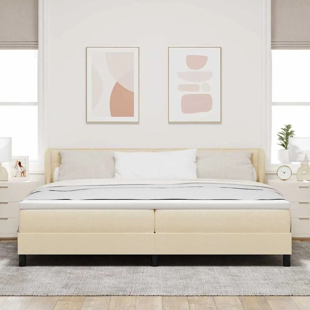 Cama Box Spring com Colchão Creme 200x200 cm Tecido