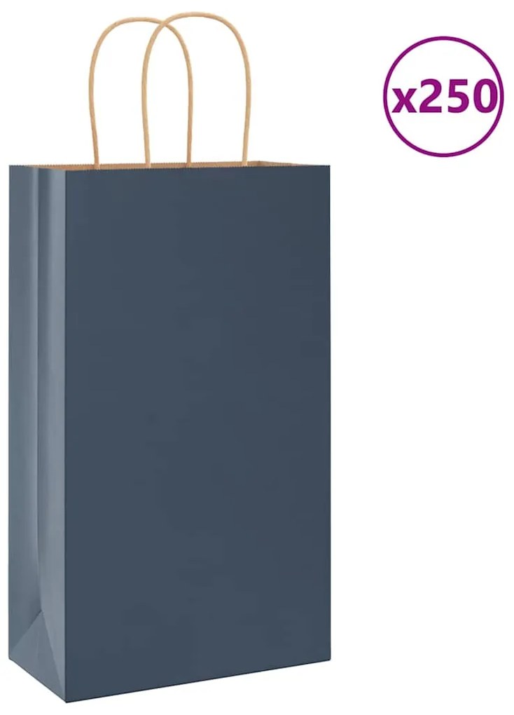 vidaXL Sacos de papel 250 unid com alças azul 21x11x36 cm