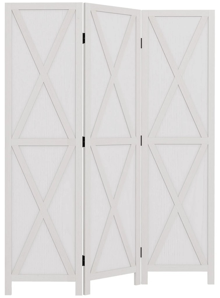 Biombo de 3 Paineis Separador de Ambientes Dobrável 136,5x170cm Divisória para Espaços de Madeira Decoração Elegante Branco