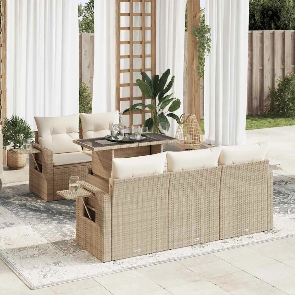 vidaXL 6 pcs conjunto de sofás p/ jardim com almofadões vime PE bege