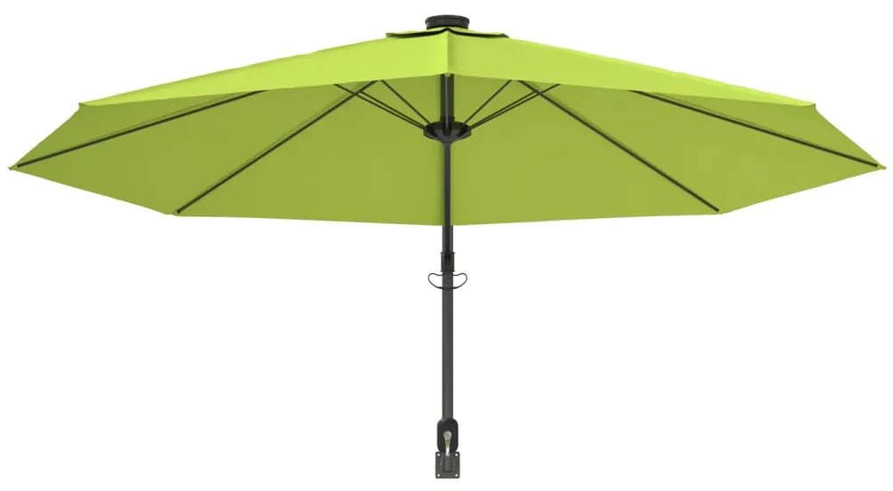 Guarda-sol de montar na parede com luzes LED 290 cm verde-maçã