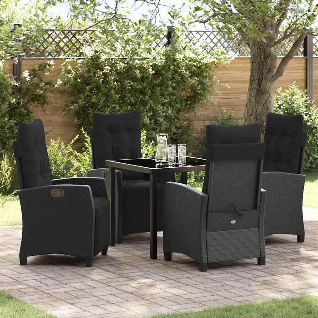 vidaXL Conjunto de Jantar de Jardim com 5 Peças em Poliéster e Rattan Preto