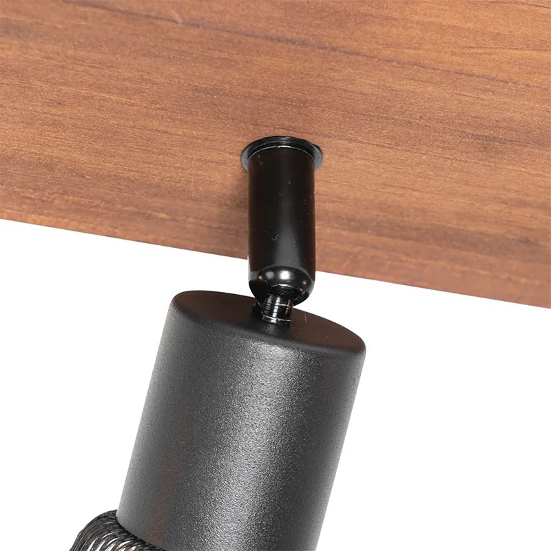 Projetores industriais pretos com madeira 3 luzes - Kristina