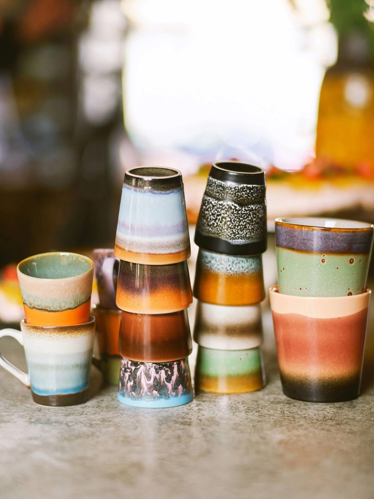 Chávenas de café em cerâmica pintadas à mão com vidrado reativo 70's, 4 uni.