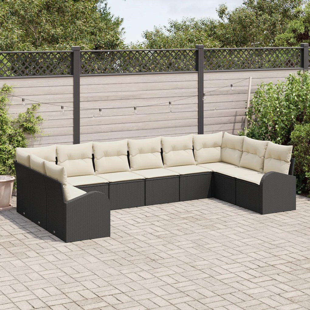 Conjunto de Sofá de Jardim vidaXL de 10 Peças com Almofadas Preto Ratt