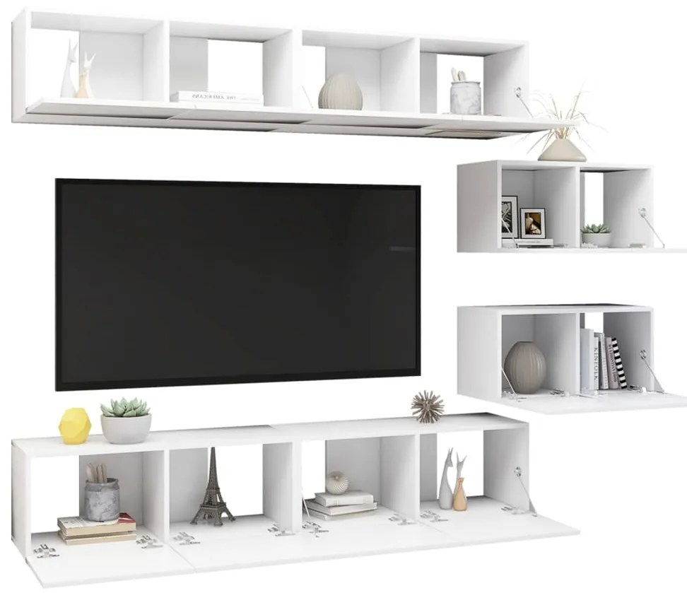 6 pcs conjunto de móveis de TV derivados de madeira branco