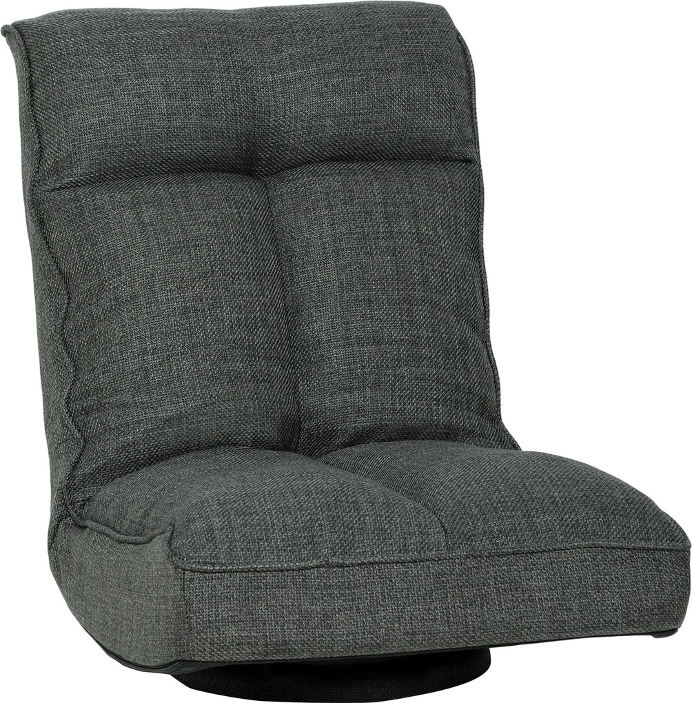HOMCOM Poltrona de chão dobrável giratória 360°, cadeira de chão estofada com encosto ajustável em 5 posições, 58x107x79cm, cinza | Aosom Portugal