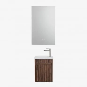 Conjunto De Móvel De Casa De Banho Suspenso Em Madeira Com Lavatório Integrado Narek Madeira Escura & Retangular Led E Anti-embaciamento - Sklum