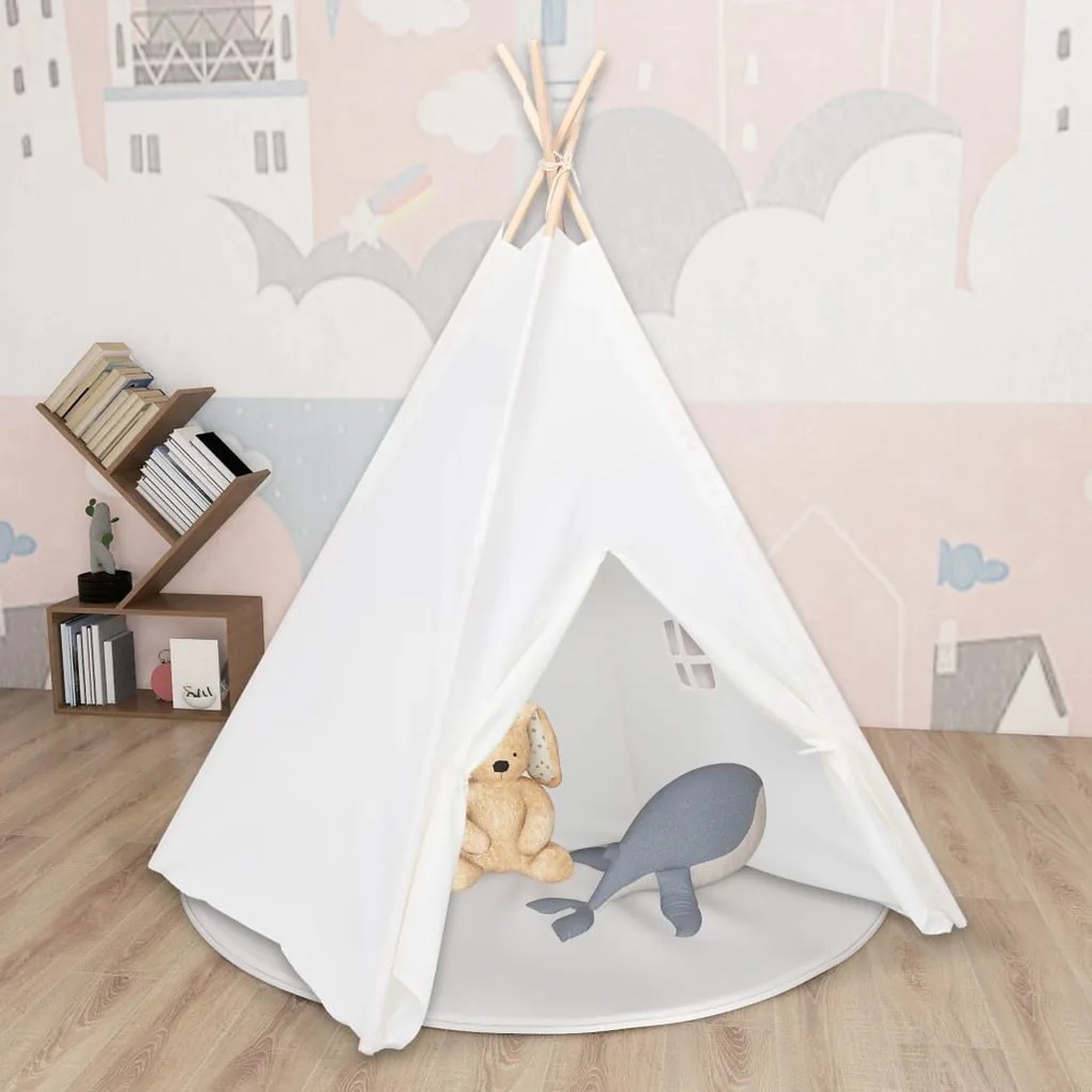 80271 vidaXL Tenda teepee infantil c/ saco 120x120x150cm pele pêssego branco