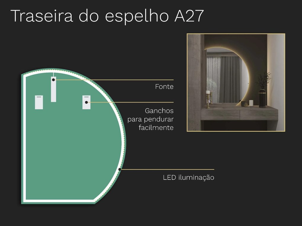 Espelho atípico com iluminação A27