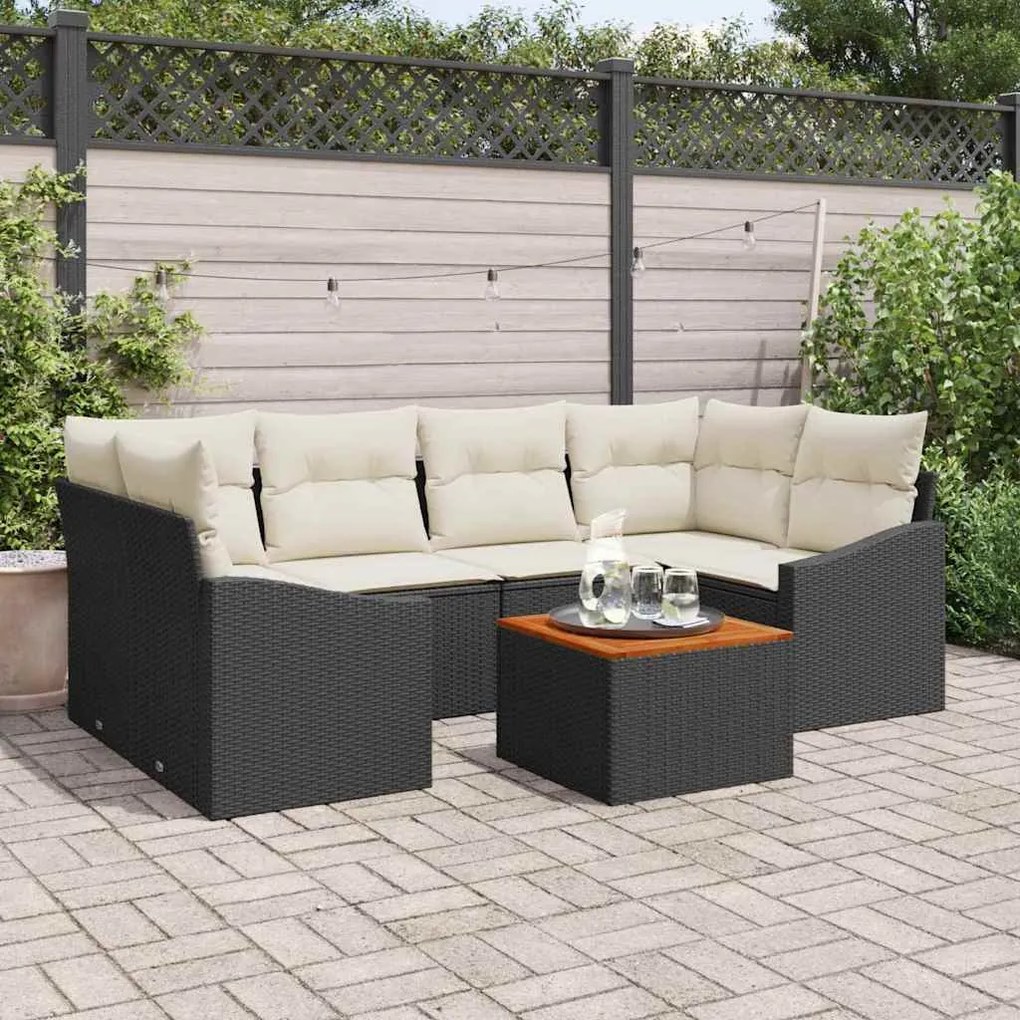vidaXL Conjunto de Sofá de Jardim 7 pcs Preto e Creme vime PE
