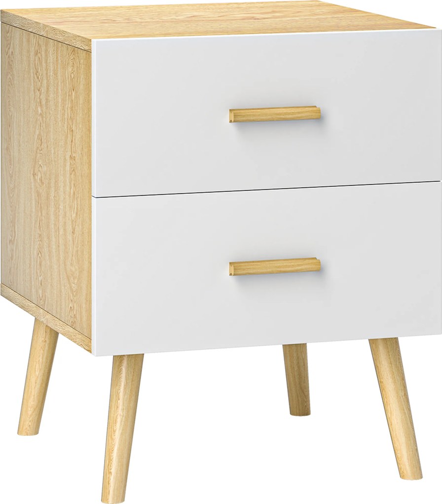 HOMCOM Mesa de cabeceira, criado-mudo com 2 gavetas, estilo moderno, para quarto, sala, 40 x 40 x 50 cm, carvalho | Aosom Portugal