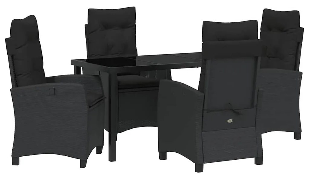 Conjunto de Jantar de Jardim com 5 Peças e Almofadas - Rattan Preto e