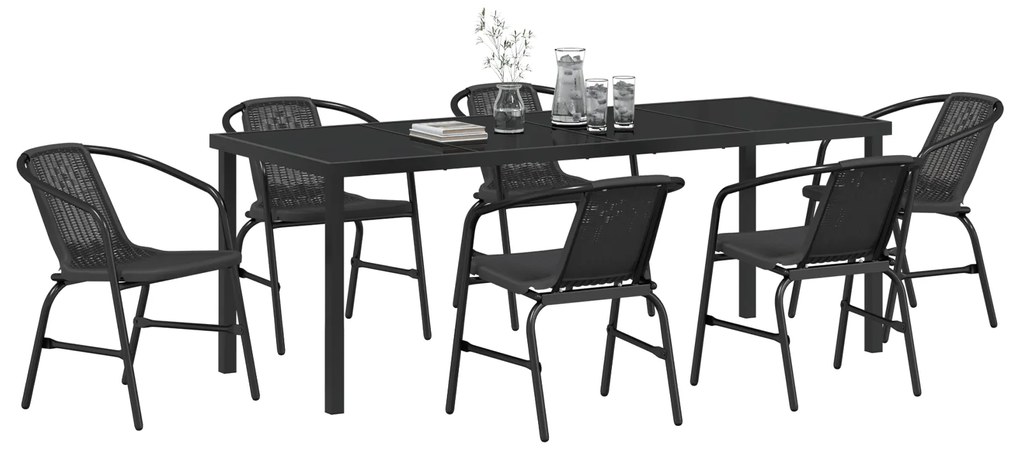 Conjunto de Jantar de Jardim 7 Peças Preto Poly Rattan