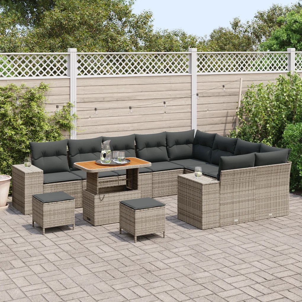 Conjunto de Sofá de Jardim de 12 Peças com Almofadas Cinzas Vime Sinté