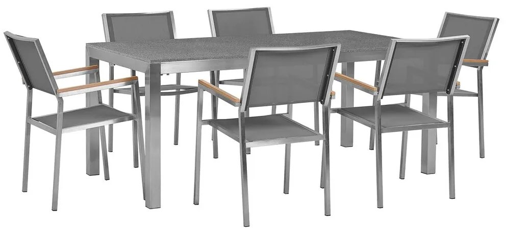 Conjunto de mesa com tampo granito polido cinzento 180 x 90 cm e 6 cadeiras cinzentas GROSSETO Beliani