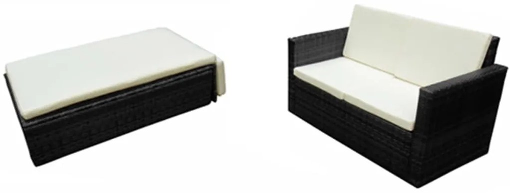 2 pcs conjunto lounge de jardim c/ almofadões vime PE preto