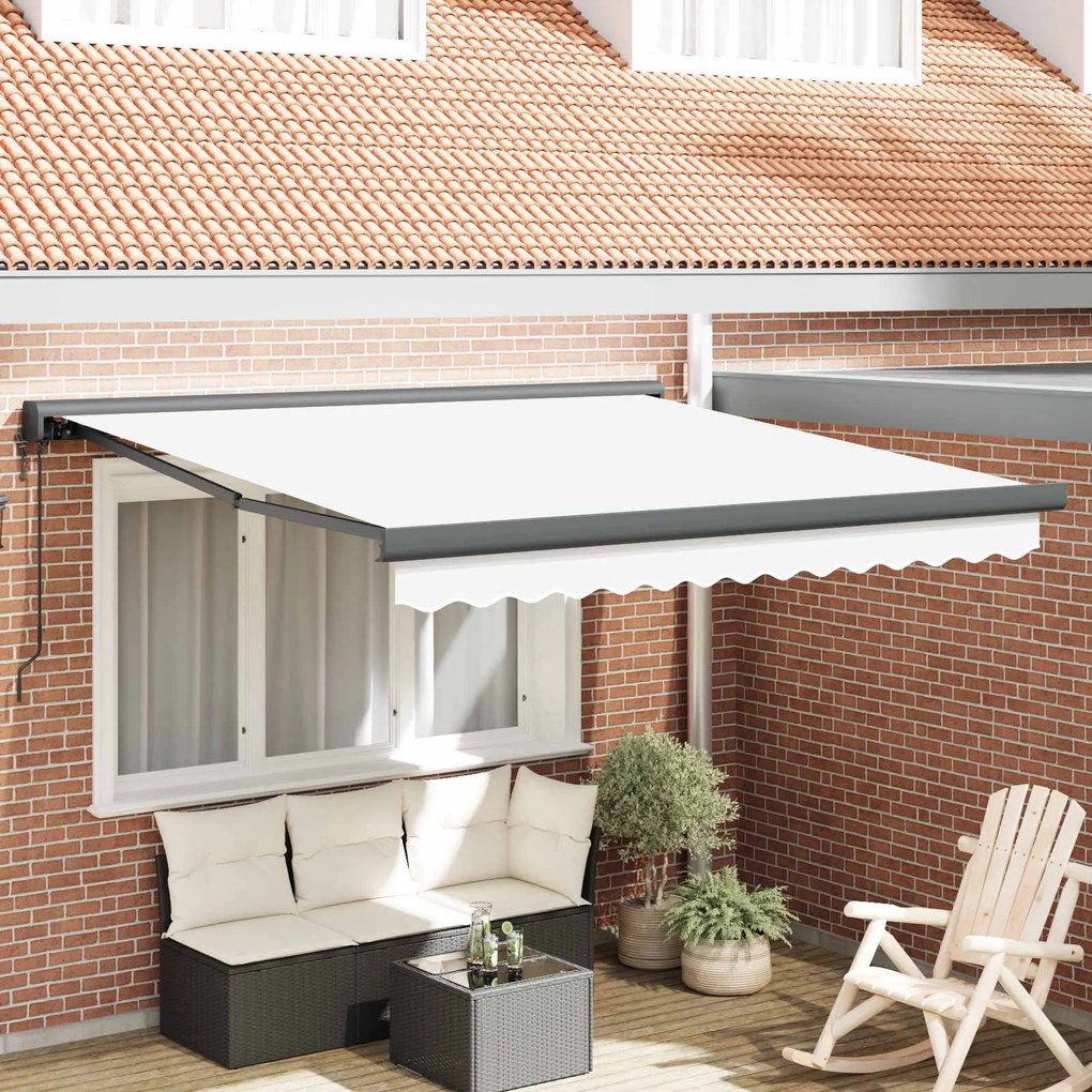 vidaXL Toldo Retrátil Manual Branco 350 x 250 cm Tecido, Metal