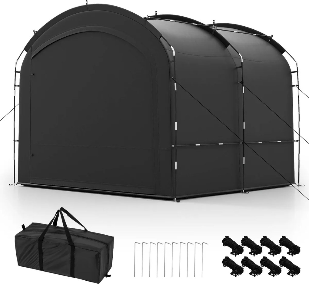 Abrigo, Cobertura para bicicletas 254 x 215 x 192 cm (C x L x A) ao ar livre com tecido prateado impermeável e portas duplas com fecho com bolsa de tr