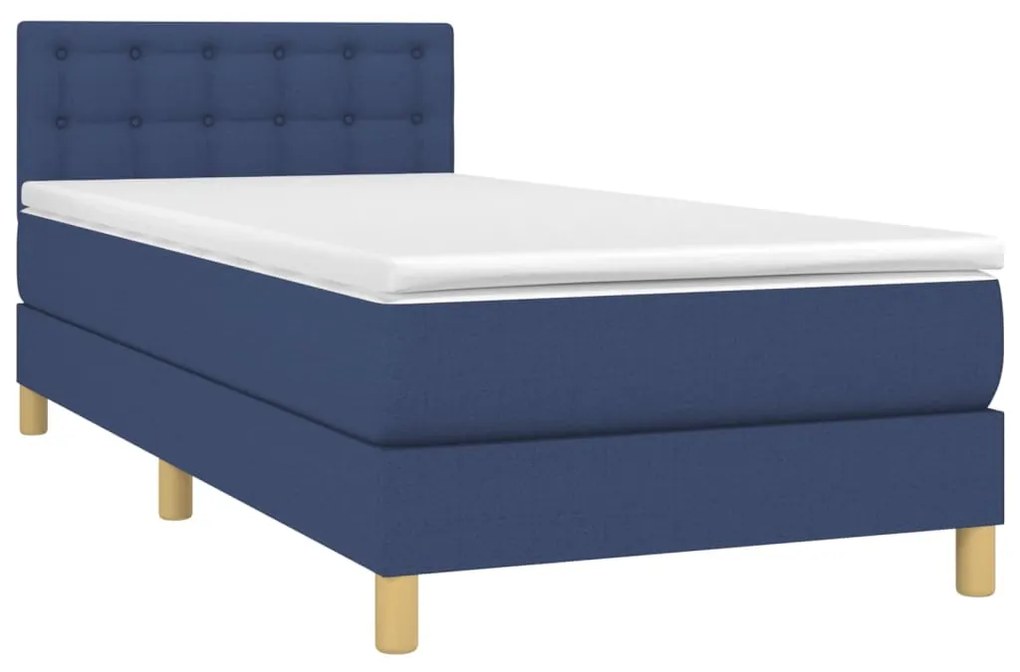 Cama box spring c/ colchão e LED 90x190 cm tecido azul