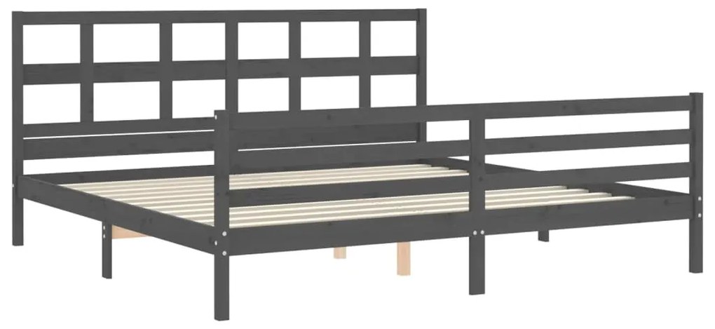 Estrutura de cama com cabeceira 200x200 cm madeira maciça cinza