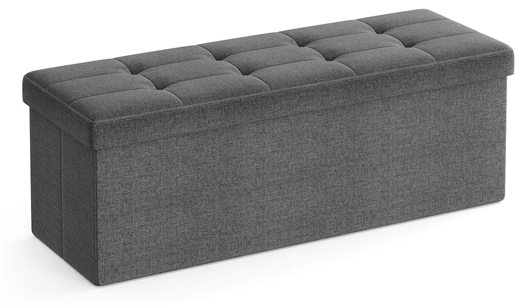 Banco arrumação 120 L, dobrável, 110 x 38 x 38 cm, linho, grelha metálica