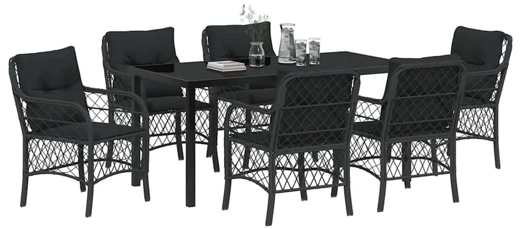Conjunto de Jantar de Jardim com 7 Peças e Almofadas em Rattan Sintéti