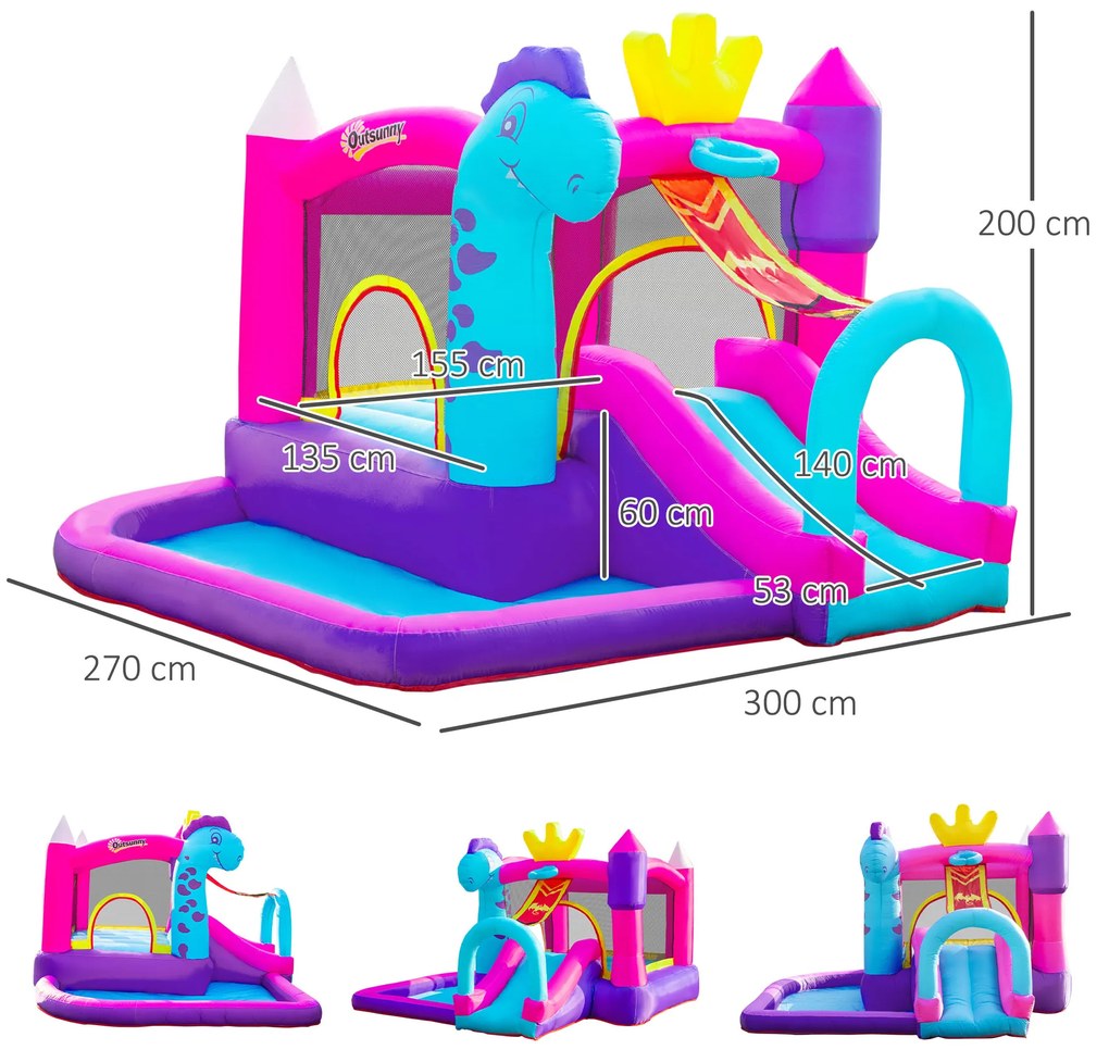 Castelo Insuflável com Escorrega Trampolim Piscina e Cesta de para Crianças acima de 3 Anos Inclui Inflador e Bolsa de Transporte para Interior e Exterior 300x270x200cm Multicor