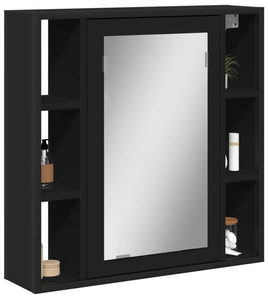 vidaXL Armário casa banho c/ espelho 60x16x60 cm deriv. madeira preto