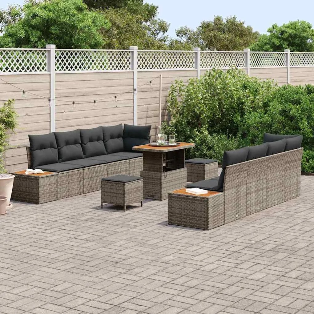 Conjunto de Sofás de Jardim vidaXL 11 Peças com Almofadas Cinza Rattan