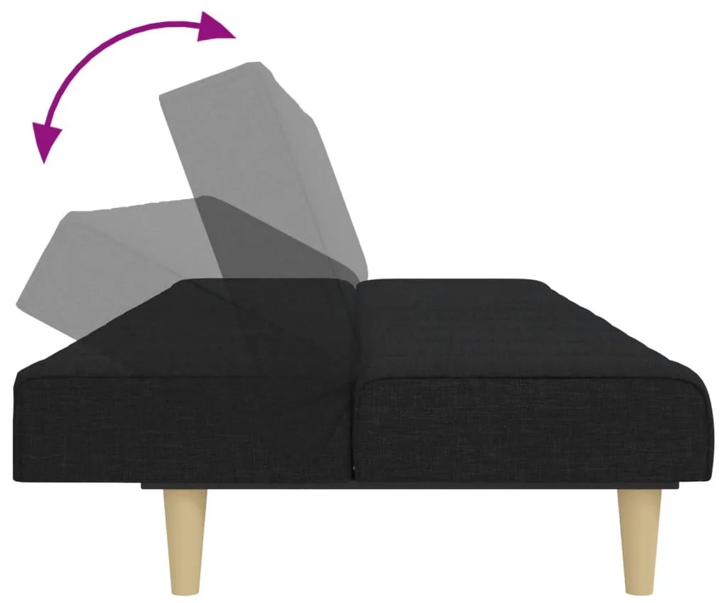 Sofá-cama de 2 lugares com apoio de pés tecido preto