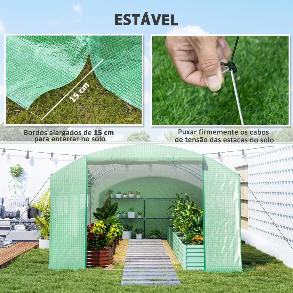 Estufa tipo Túnel 6x3x2 m Estufa de Exterior com 4 Janelas de Malha Co