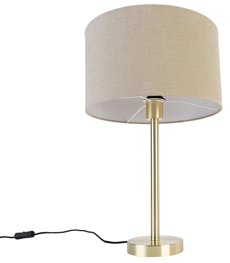 Candeeiro de mesa clássico em latão com cúpula castanho claro 35 cm - Simplo