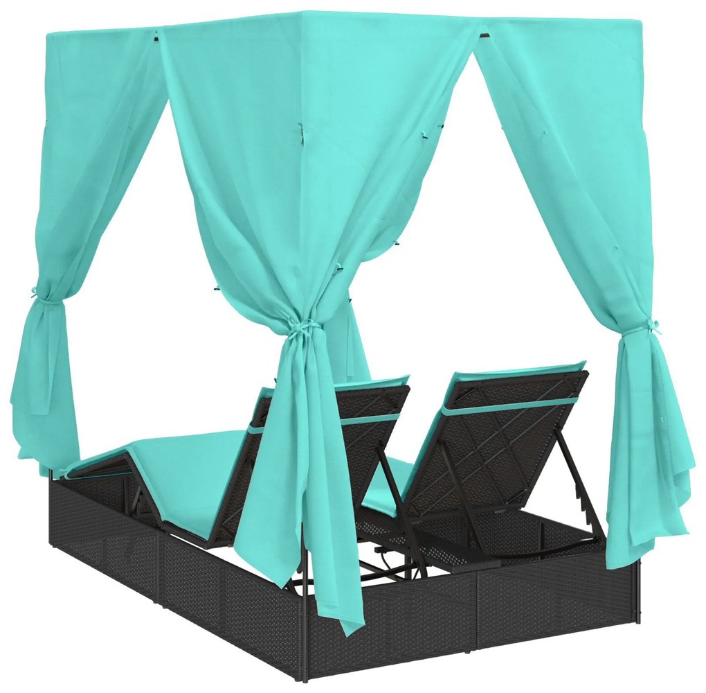 Double Sun Lounger Conjunto de 2 Preto e Turquesa