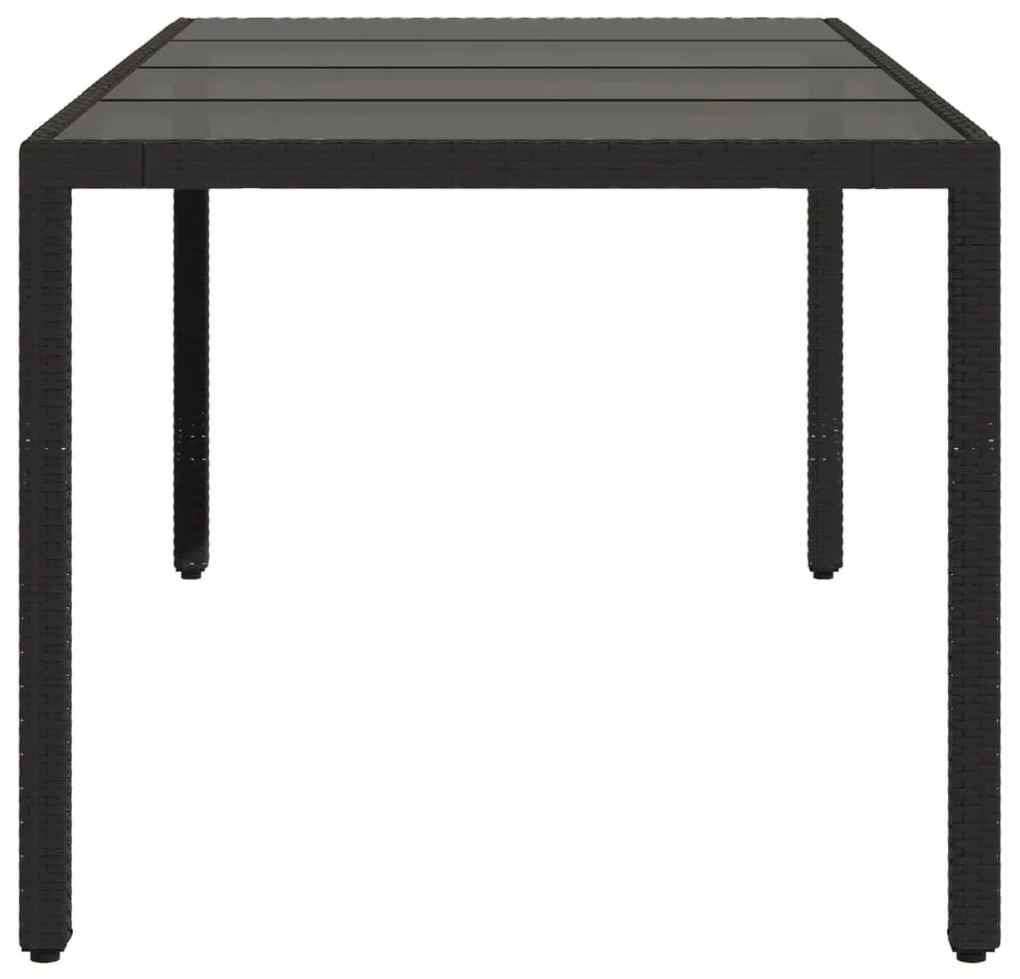 Mesa de jardim com tampo de vidro 190x90x75 cm vime PE preto