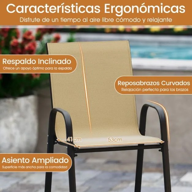 Conjunto de 2 cadeiras de bar com encosto, apoios de braços e apoios para os pés, capacidade de peso de 150 kg para bar, jardim, 62 x 76 x 130 cm, beg