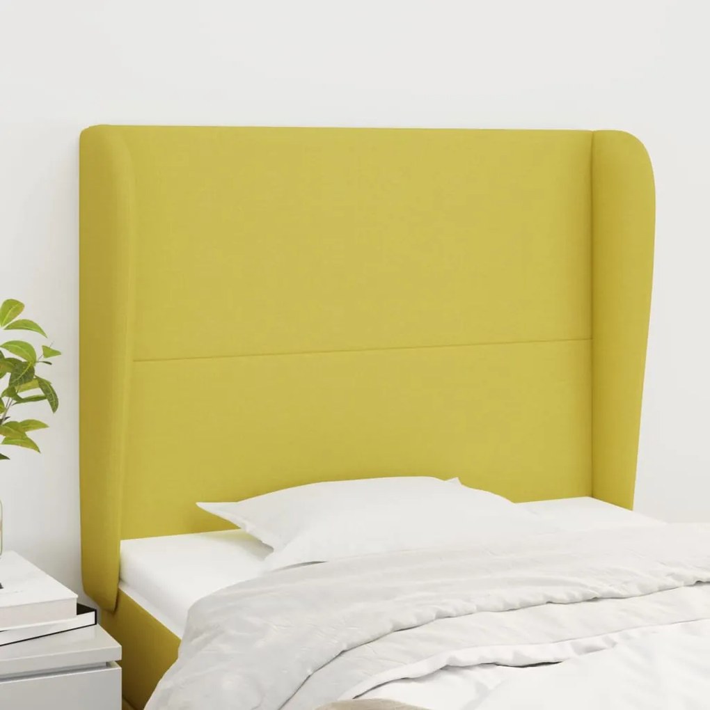 vidaXL Cabeceira de cama c/ abas tecido 93x23x118/128 cm verde