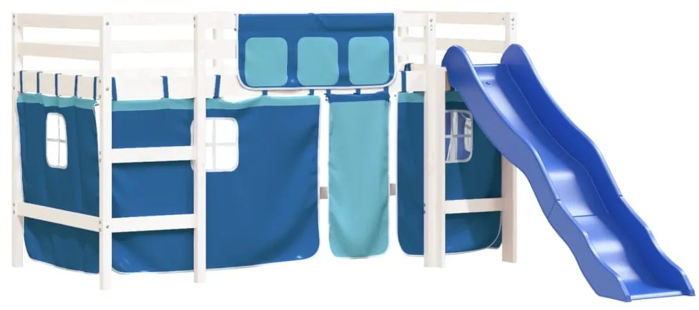 Cama alta p/ criança c/ cortinas 80x200 cm pinho maciço azul