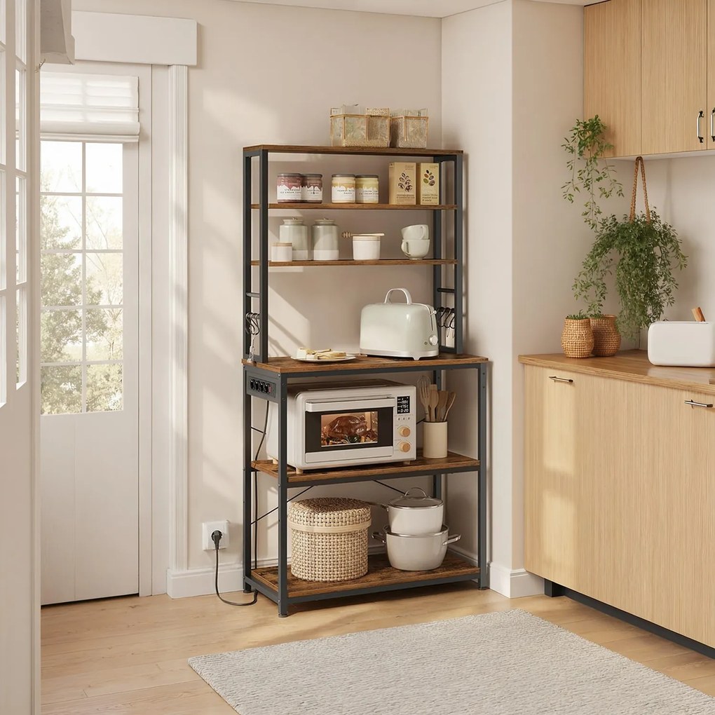 Estante de cozinha com tomadas de 40 x 80 x 167 cm preta