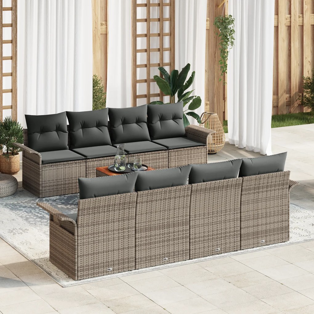 Conjunto de Sofá de Jardim de 9 Peças com Almofadas Rattan Poly Cinza