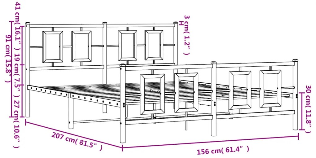 Estrutura de cama com cabeceira e pés 150x200 cm metal branco