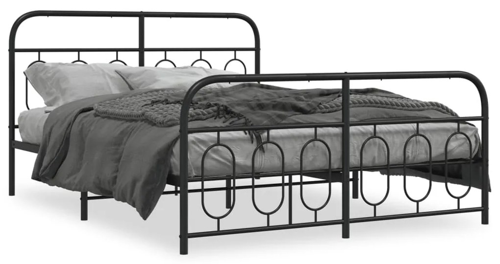 Estrutura de cama com cabeceira e pés 150x200 cm metal preto