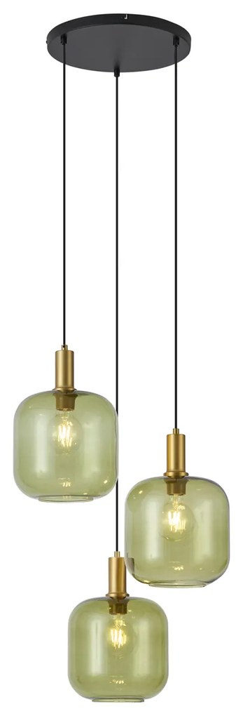 Candeeiro suspenso Hotel Chic preto com dourado e vidro verde 3-luzes - Zuzanna Chique de hotel