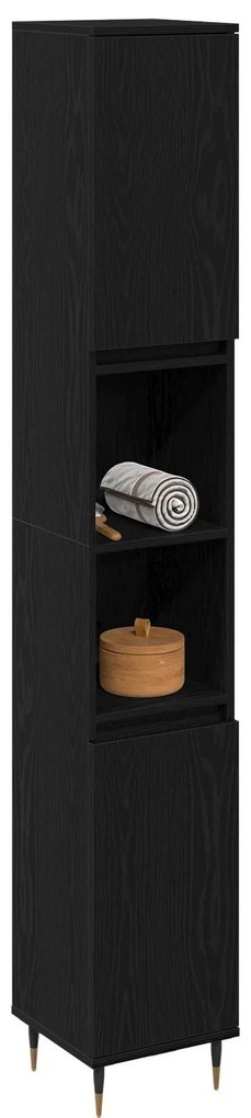Armário de Banheiro vidaXL Preto Carvalho 30x30x190 cm Madeira Revesti