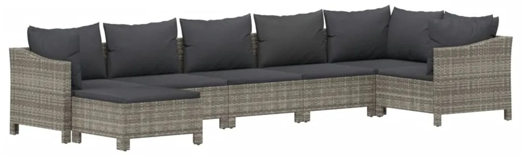 7 pcs conjunto lounge de jardim c/ almofadões vime PE cinzento