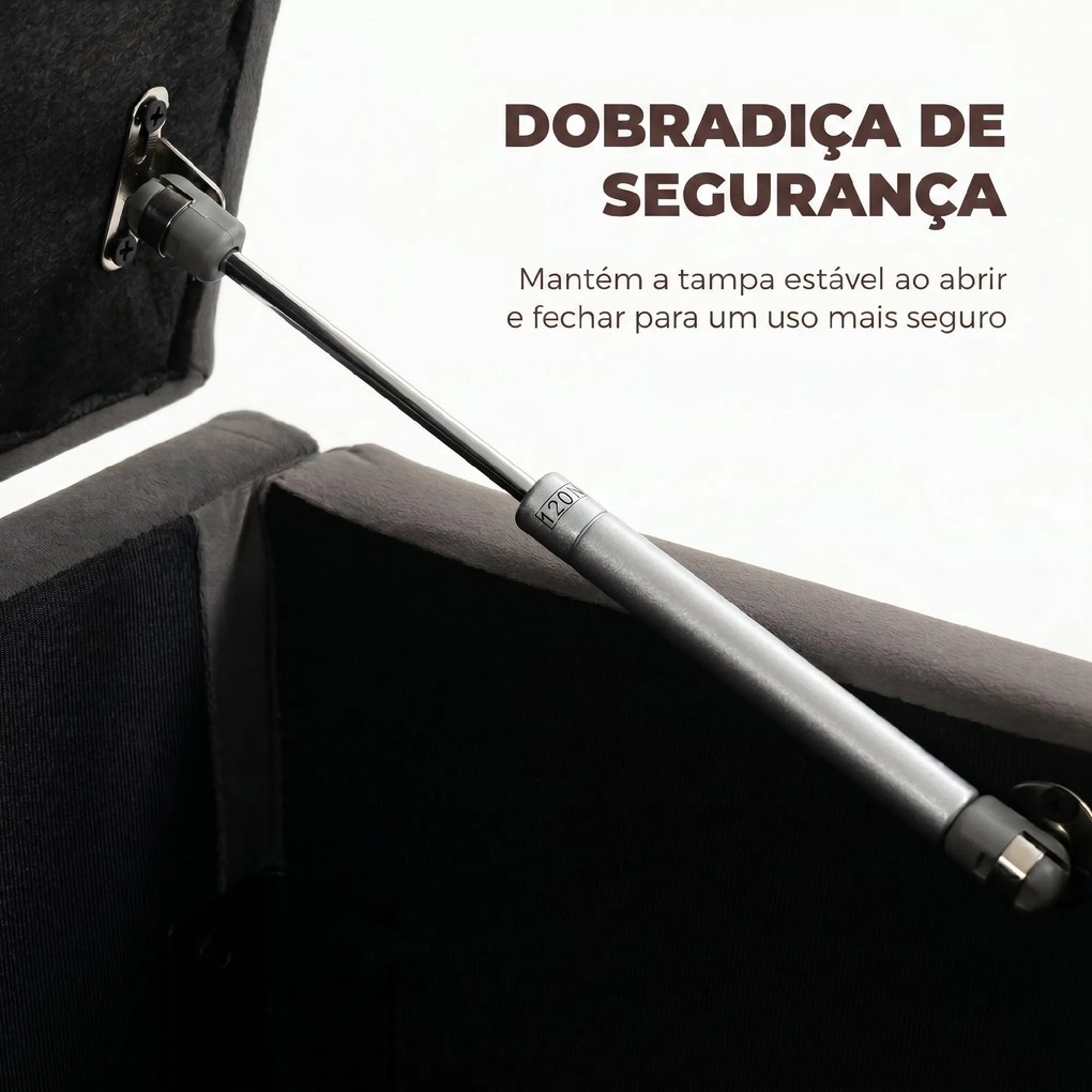 Puff de Armazenamento Banco de Armazenamento 141L 137x41x42 cm Estofado em Veludo Baú de Arrumação Capacidade 240 kg Cinzento