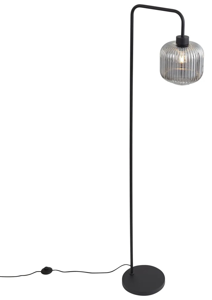 Candeeiro de pé de design preto com vidro fumado - Ana Design